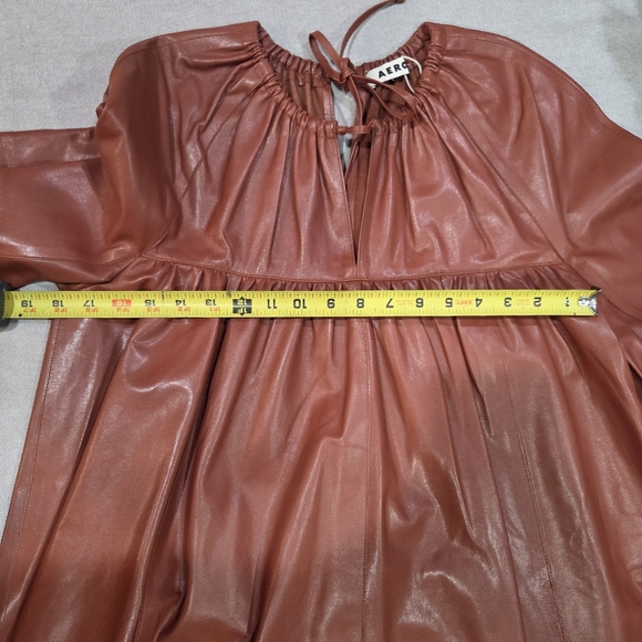 AERON NWT Genuine Leather Trapeze Long Sleeve VNeck Luxurious Dress 38 US 6 - Picture 9 of 15